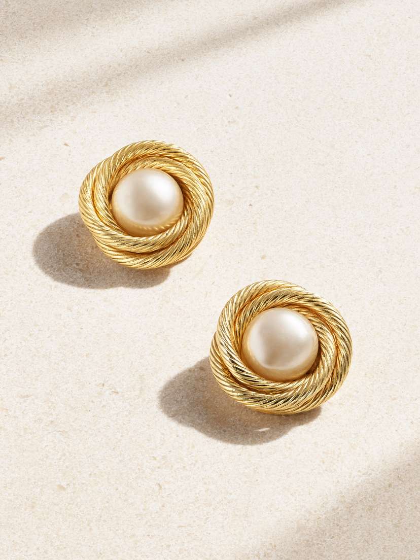 Vintage Chanel plated Faux Pearl Clip Earrings