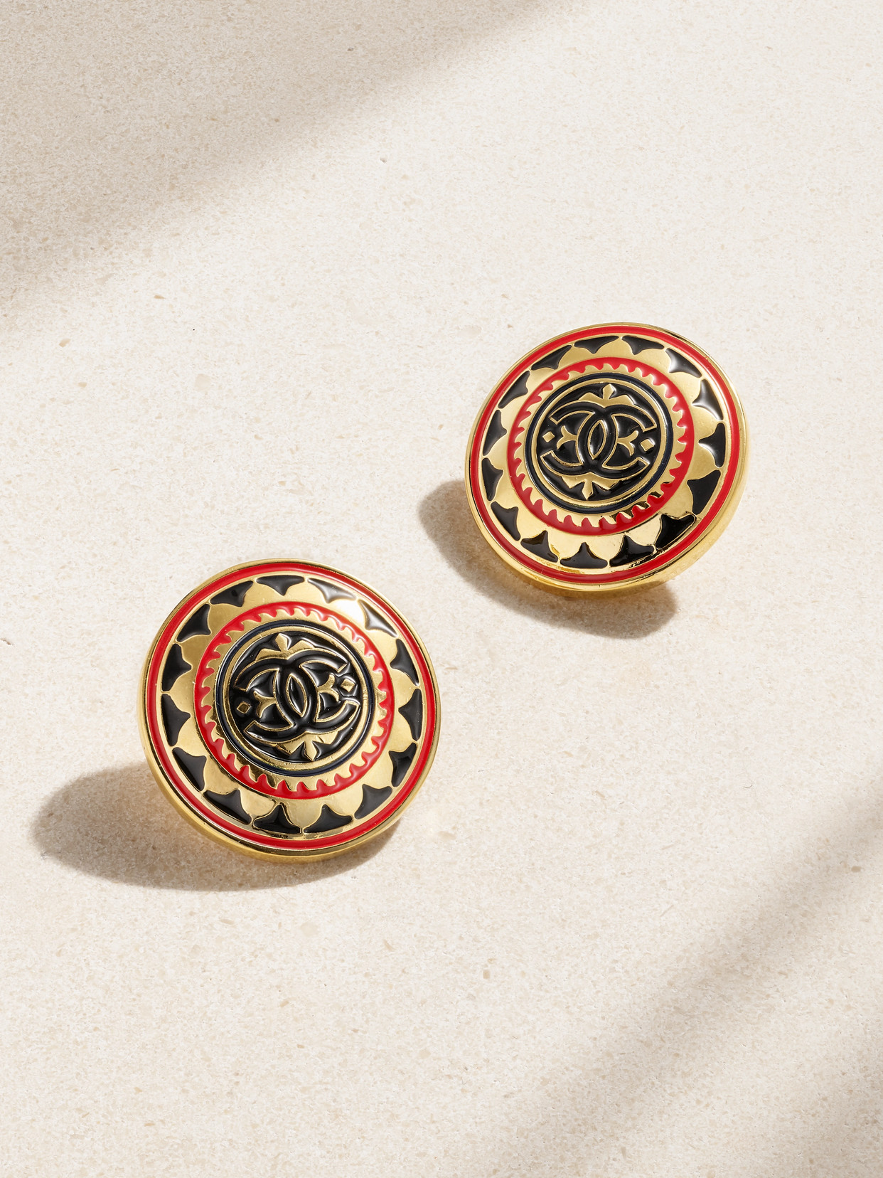 VINTAGE CHANEL - Gold-plated Enamel Clip Earrings - One size