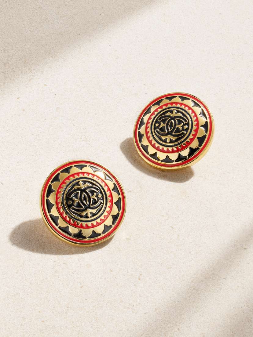 Vintage Chanel plated Enamel Clip Earrings