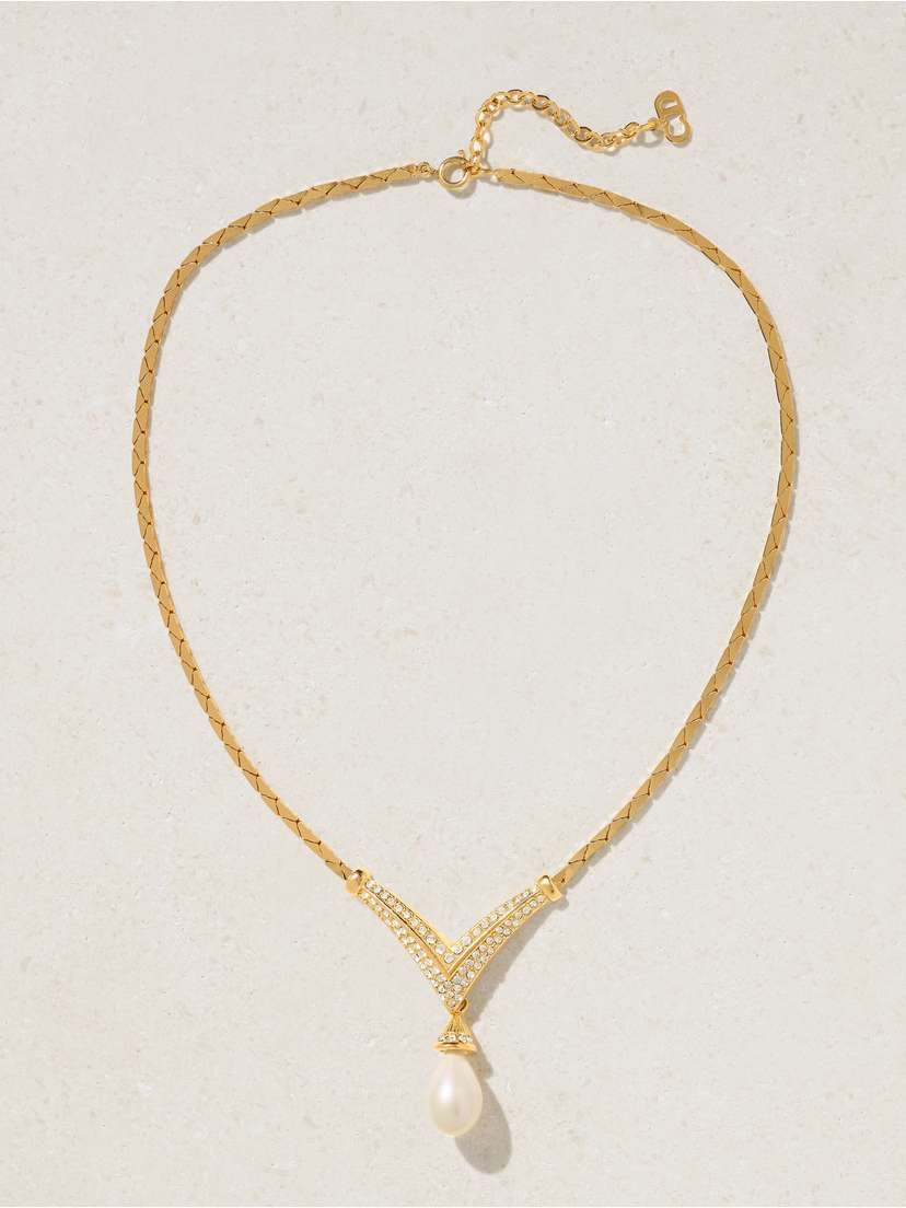 Susan Caplan Vintage Christian Dior Gold-plated, Swarovski Crystal And Faux Pearl Necklace