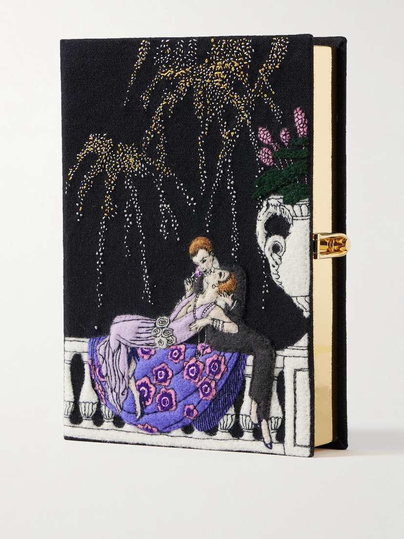 Olympia Le-Tan Le Feu Embroidered Appliquéd Canvas Clutch