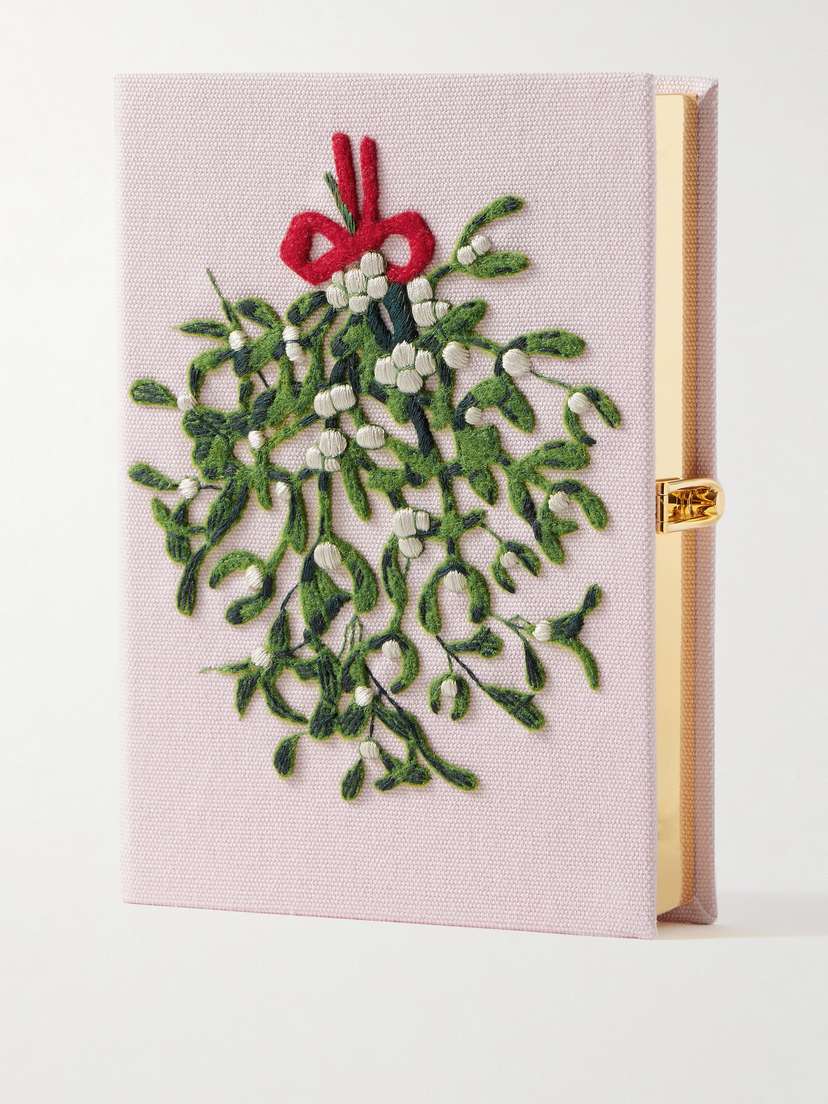 Olympia Le-Tan Kiss Me Quick Embroidered Appliquéd Canvas Clutch