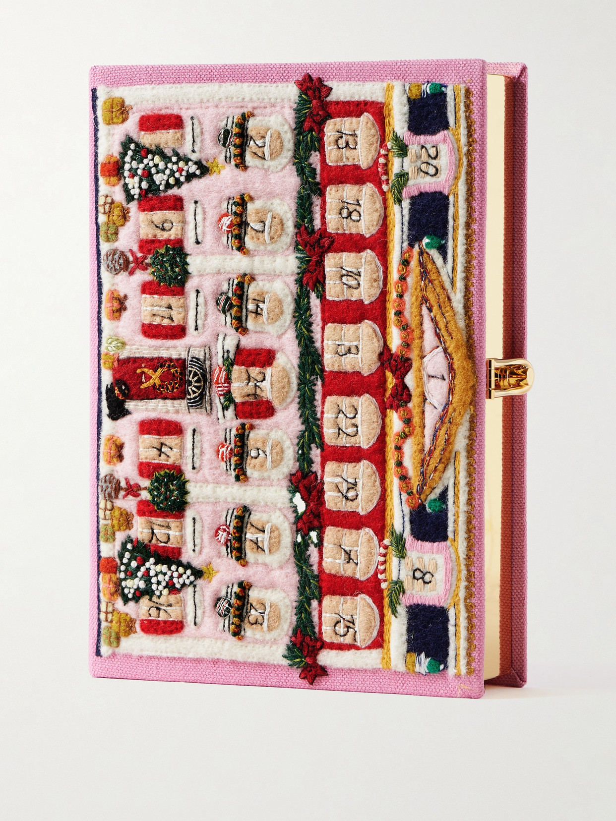 Olympia Le-tan Countdown To Christmas Embroidered Appliquéd Canvas Clutch In Pink