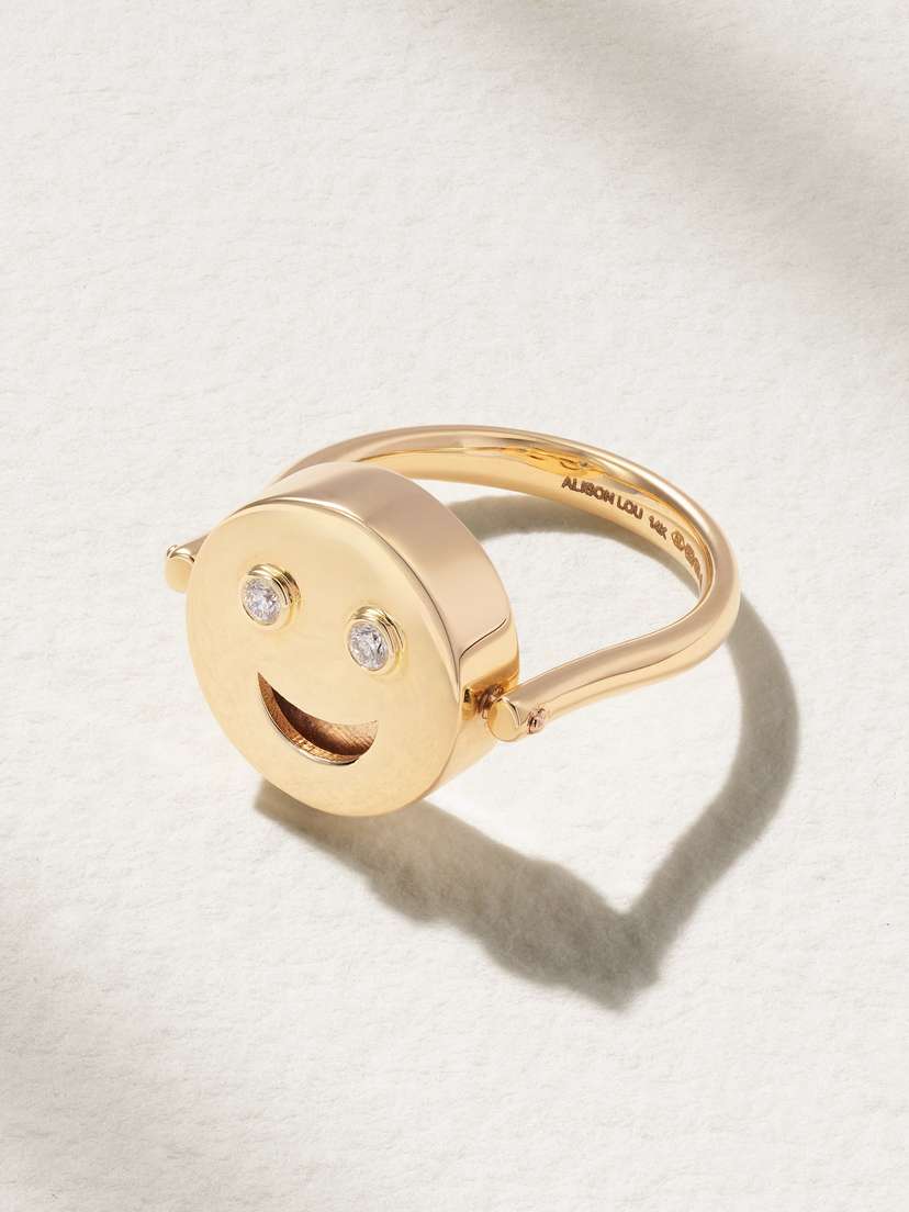 Alison Lou Happy Sad Flip 14-karat Gold, Diamond And Topaz Ring