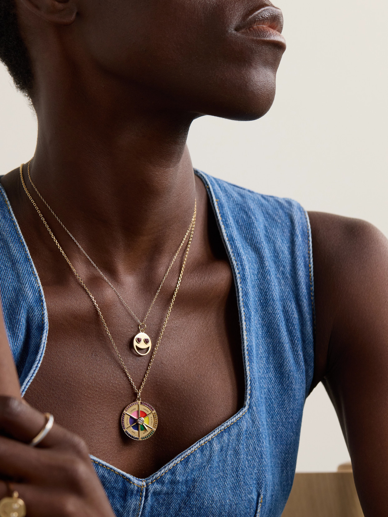 Alison Lou In Your Feels Wheel 14-karat Gold And Enamel Multi-stone Necklace In Gold