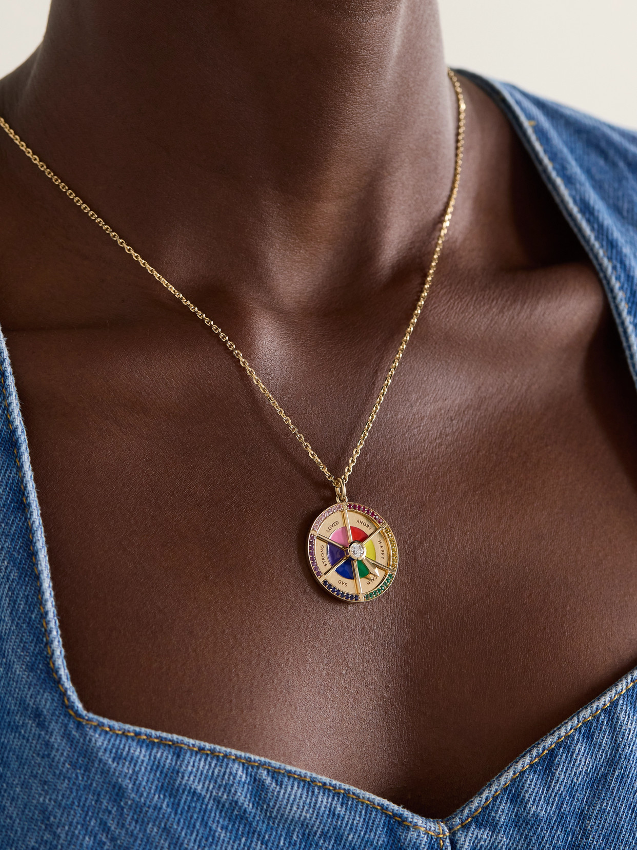 Alison Lou In Your Feels Wheel 14-karat Gold And Enamel Multi-stone Necklace In Gold