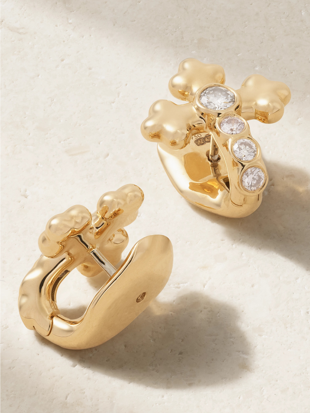 Uniform Object Cross 18-karat Gold Diamond Earrings In Gold