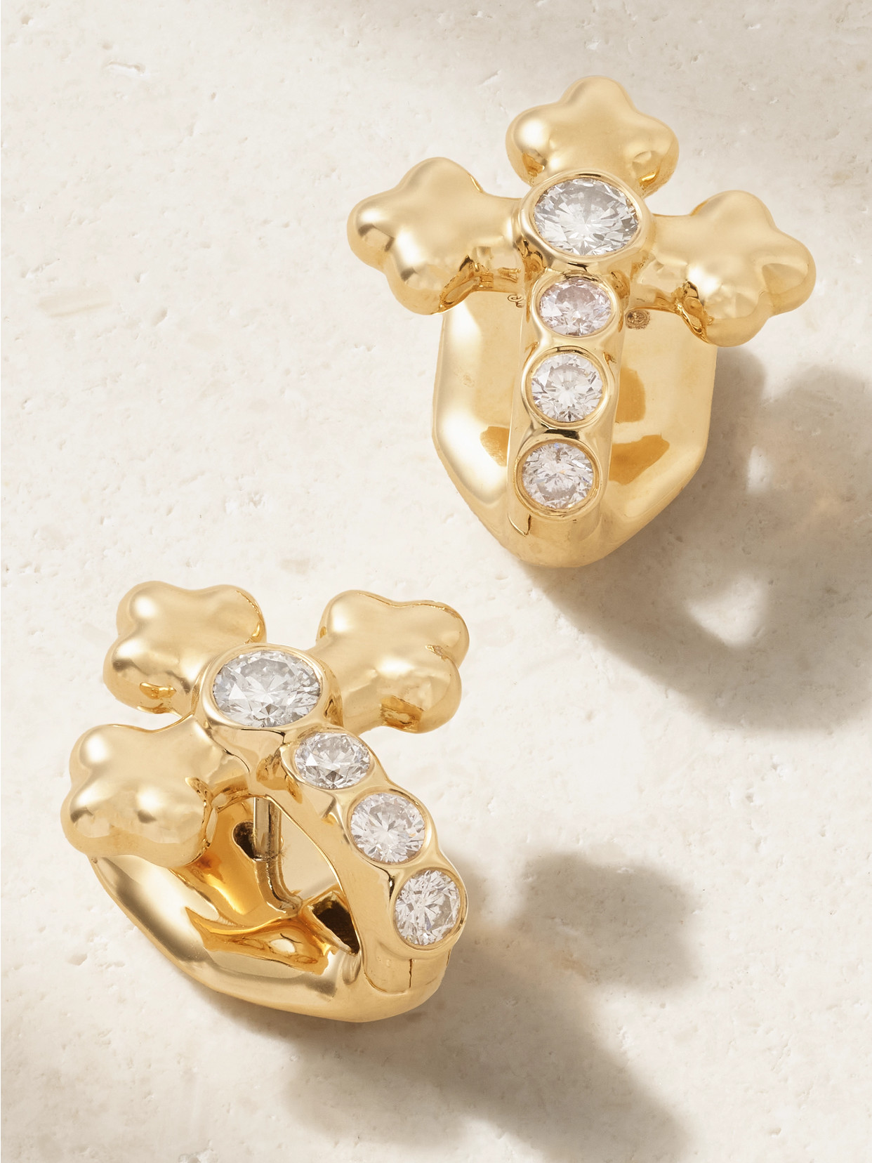 Uniform Object Cross 18-karat Gold Diamond Earrings In Gold