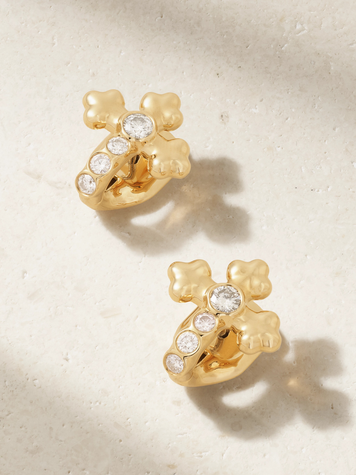 Uniform Object Cross 18-karat Gold Diamond Earrings