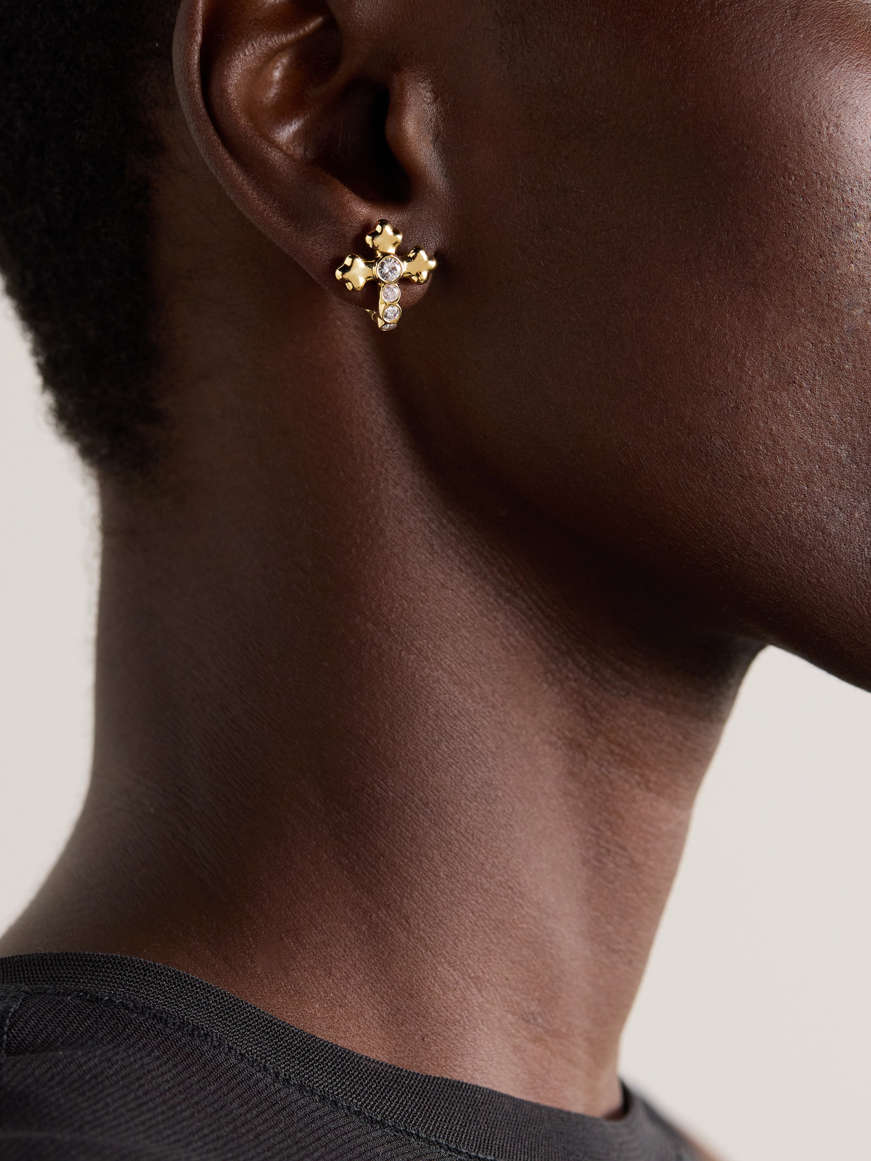 Uniform Object Cross 18-karat Gold Diamond Earrings In Gold