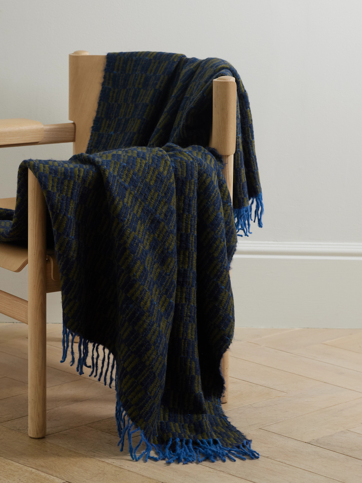 Soho Home - Claudius Fringed Checked Alpaca-blend Jacquard Throw - Blue