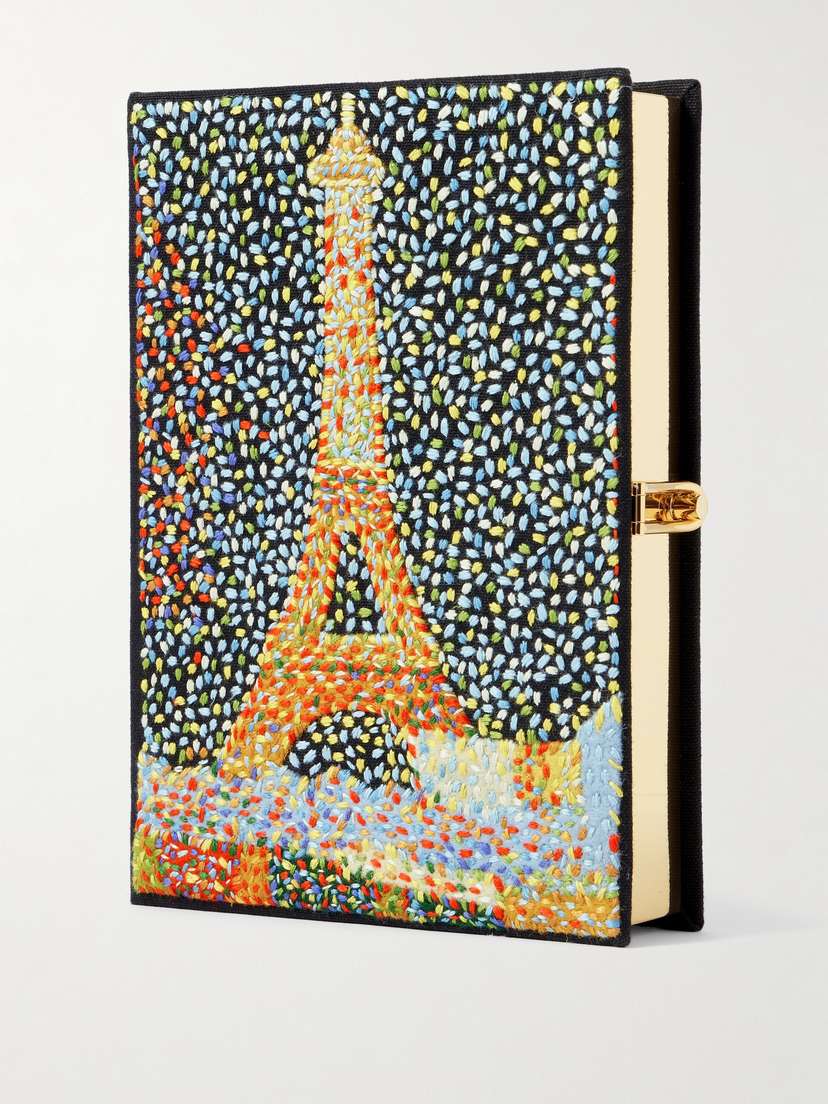 Olympia Le-Tan Eiffel Tower Seurat Embroidered Appliquéd Canvas Clutch
