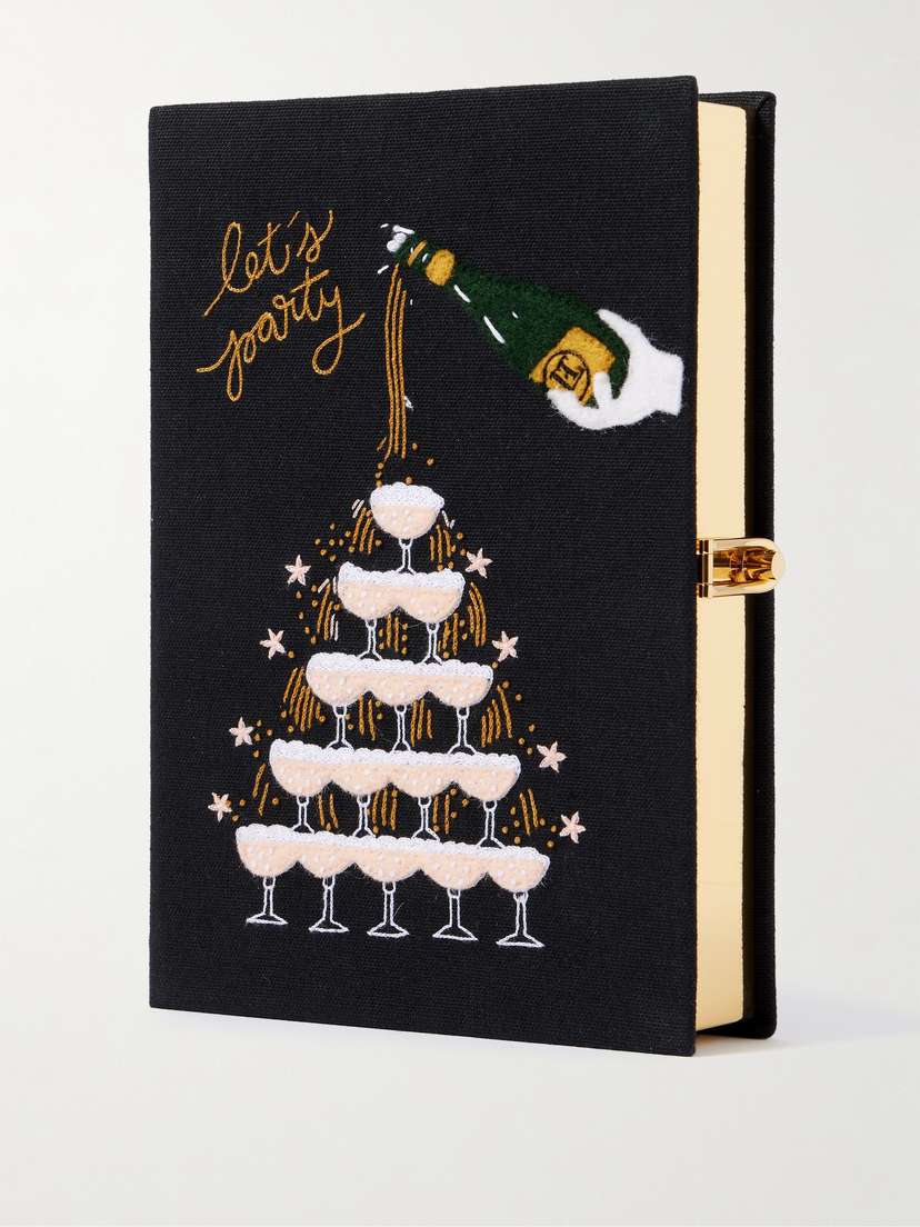 Olympia Le-Tan Party Girls Let's Party Embroidered Appliquéd Canvas Clutch