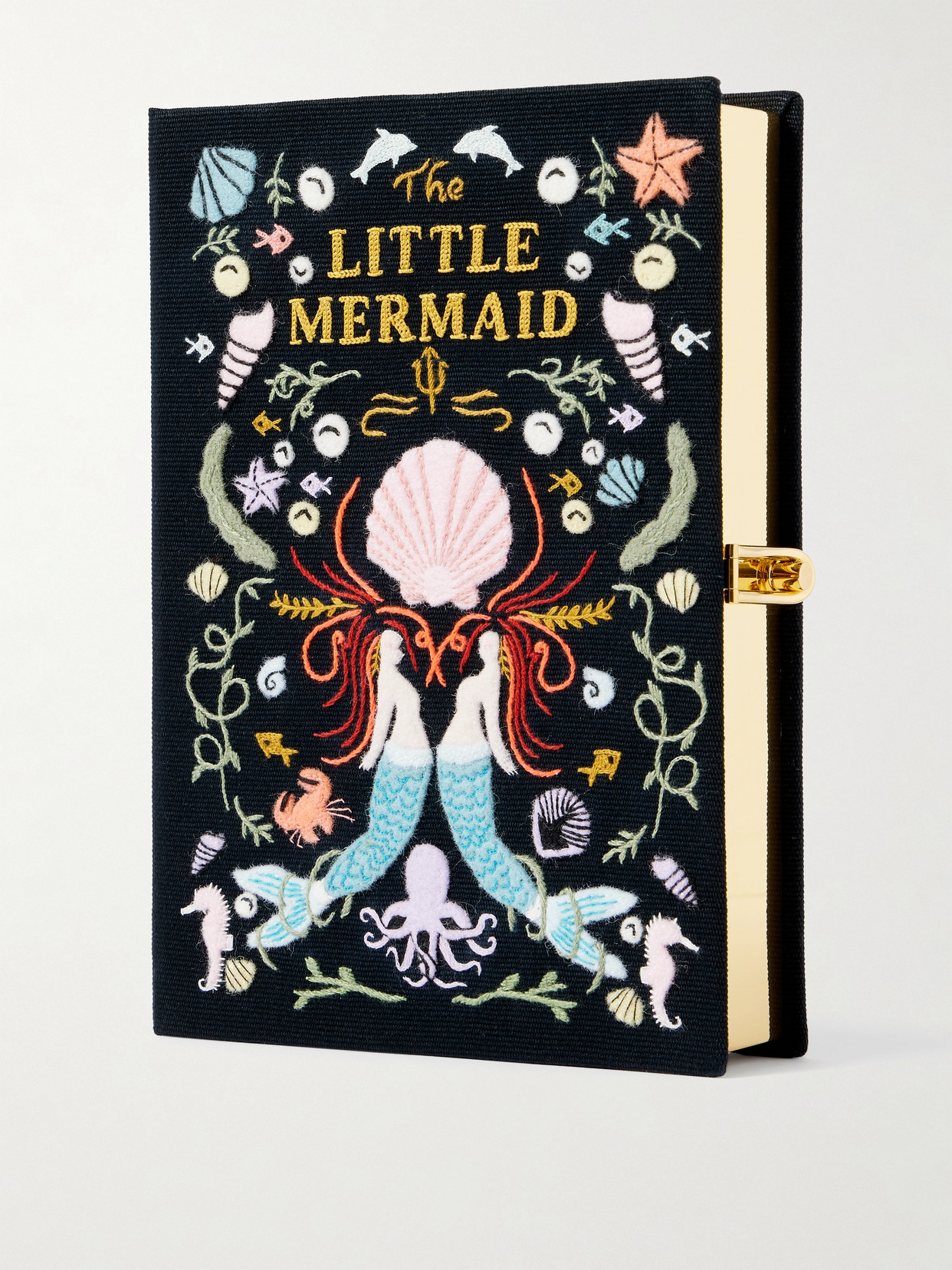 Olympia Le-tan Little Mermaid Embroidered Appliquéd Canvas Clutch In Black