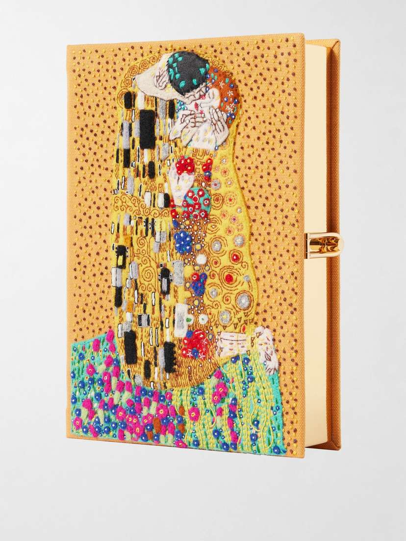 Olympia Le-Tan The Kiss Klimt Embroidered Appliquéd Canvas Clutch