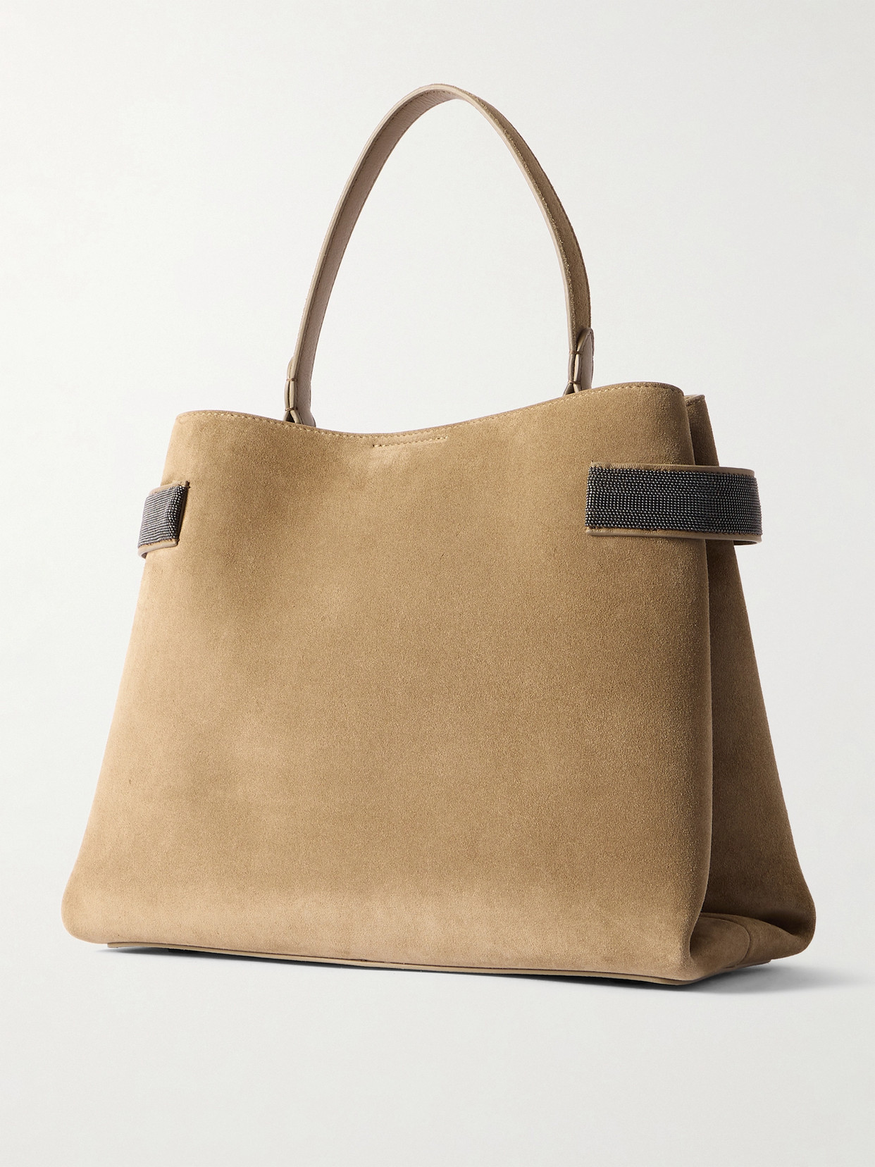 BRUNELLO CUCINELLI BEAD-EMBELLISHED SUEDE SHOULDER BAG