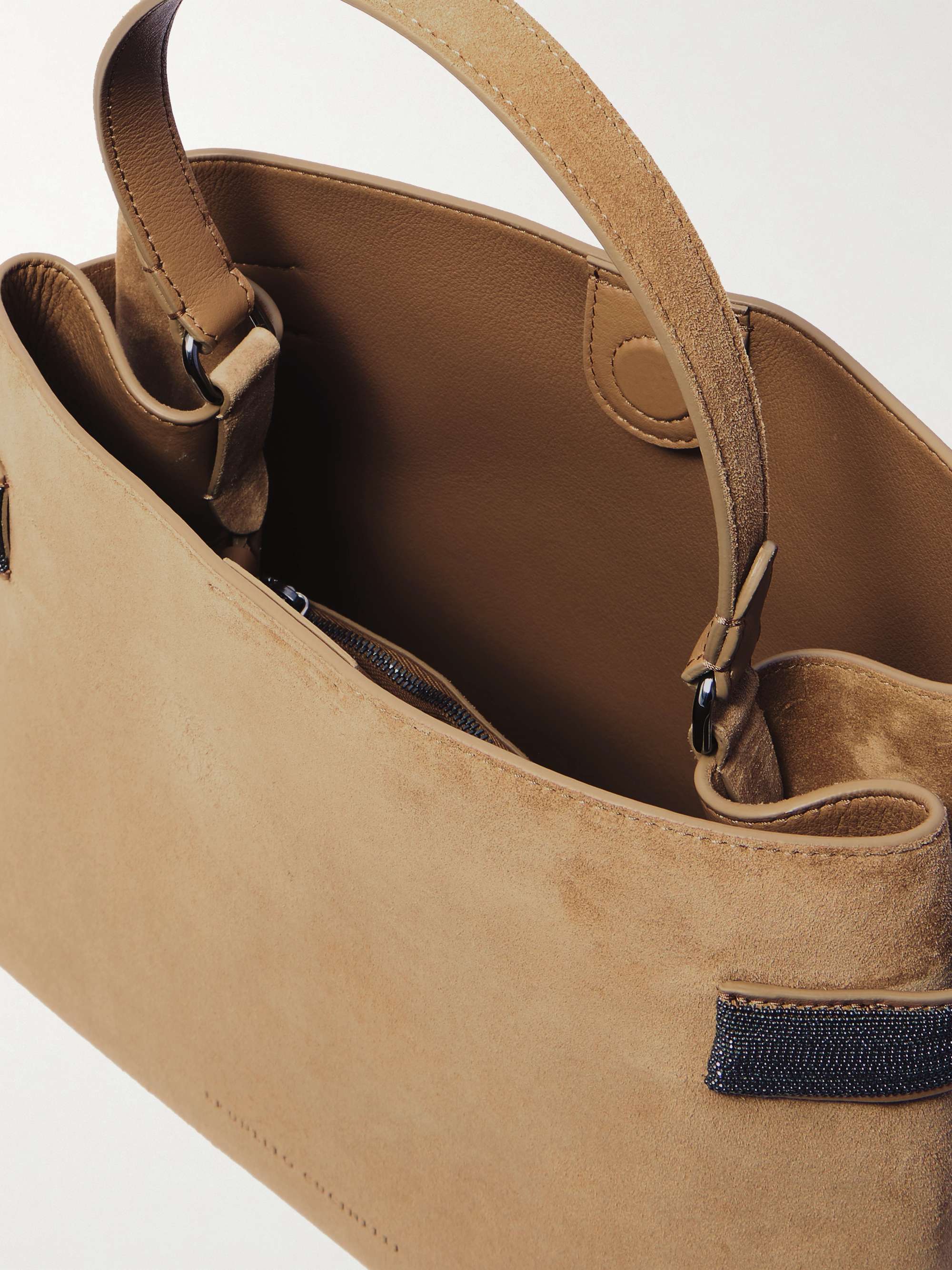 BRUNELLO CUCINELLI Bead-embellished suede shoulder bag | NET
