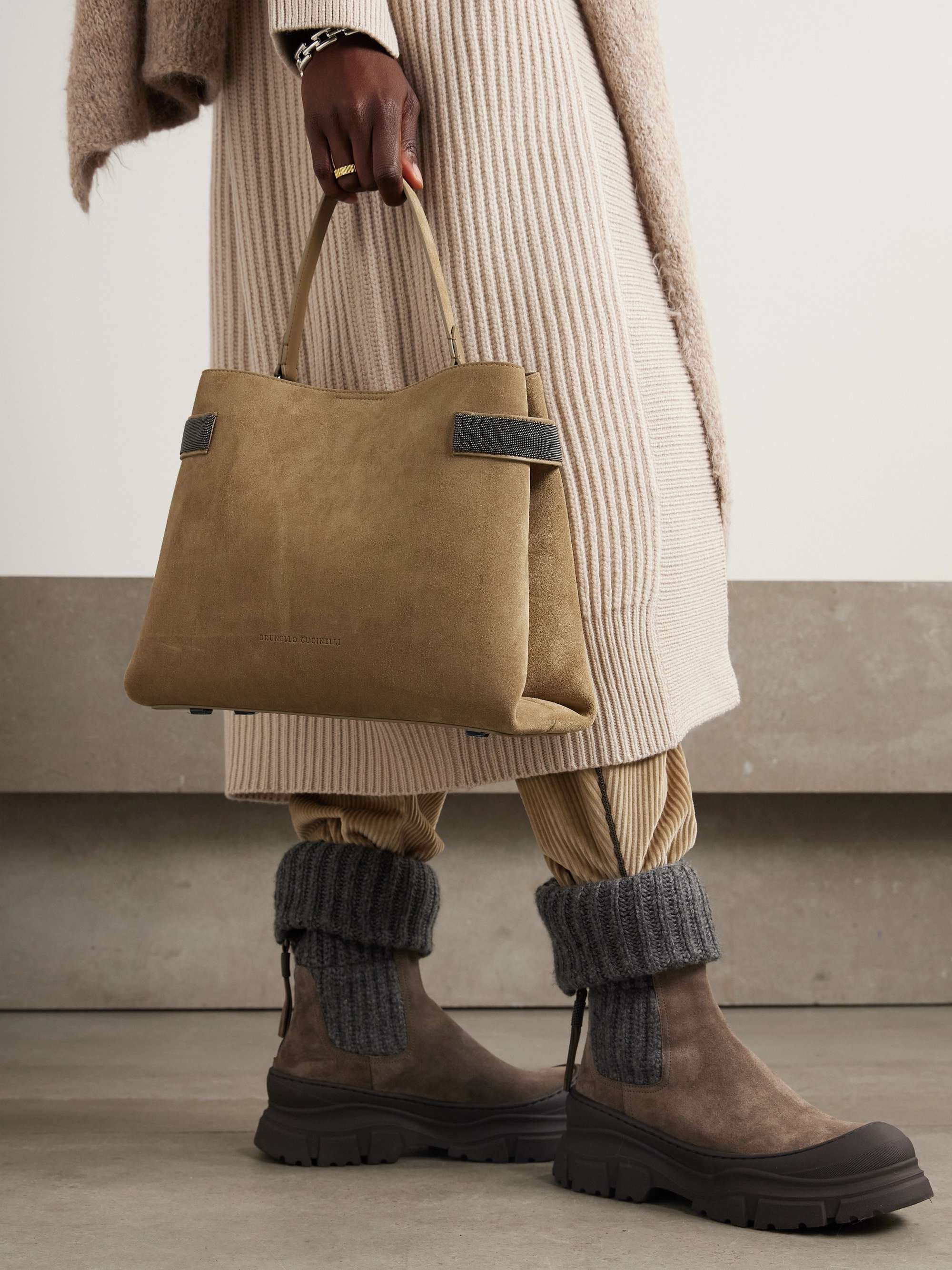 BRUNELLO CUCINELLI Bead-embellished suede shoulder bag | NET