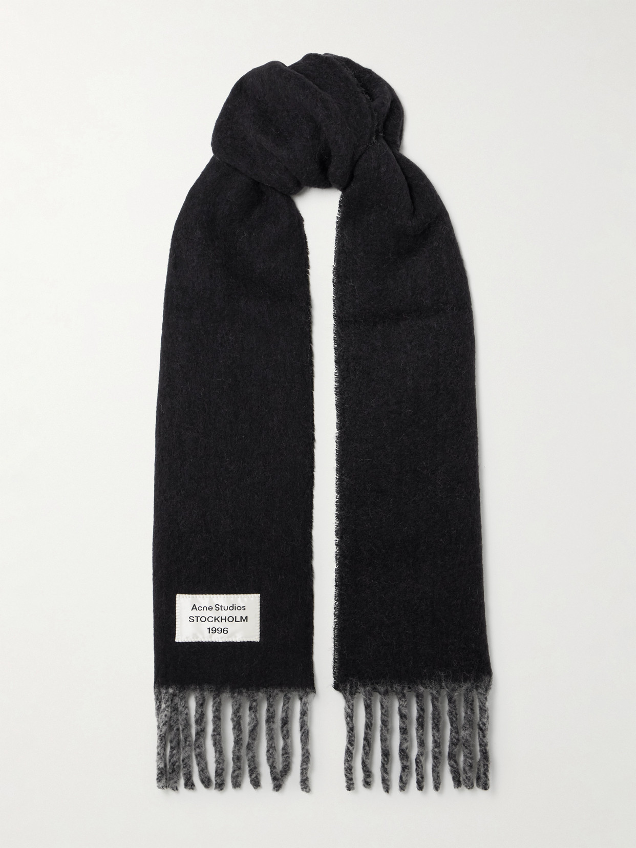 Acne Studios Two-tone Fringed Appliquéd Alpaca-blend Scarf In Black