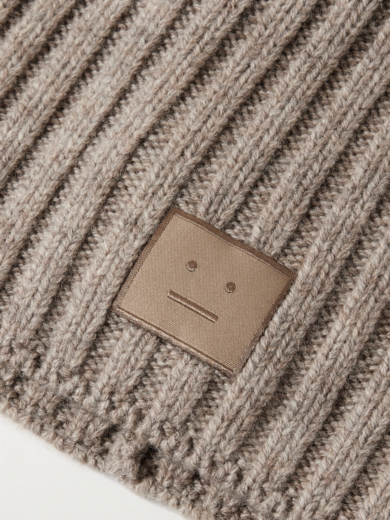 Acne Studios Appliquéd Ribbed Wool Beanie In Brown
