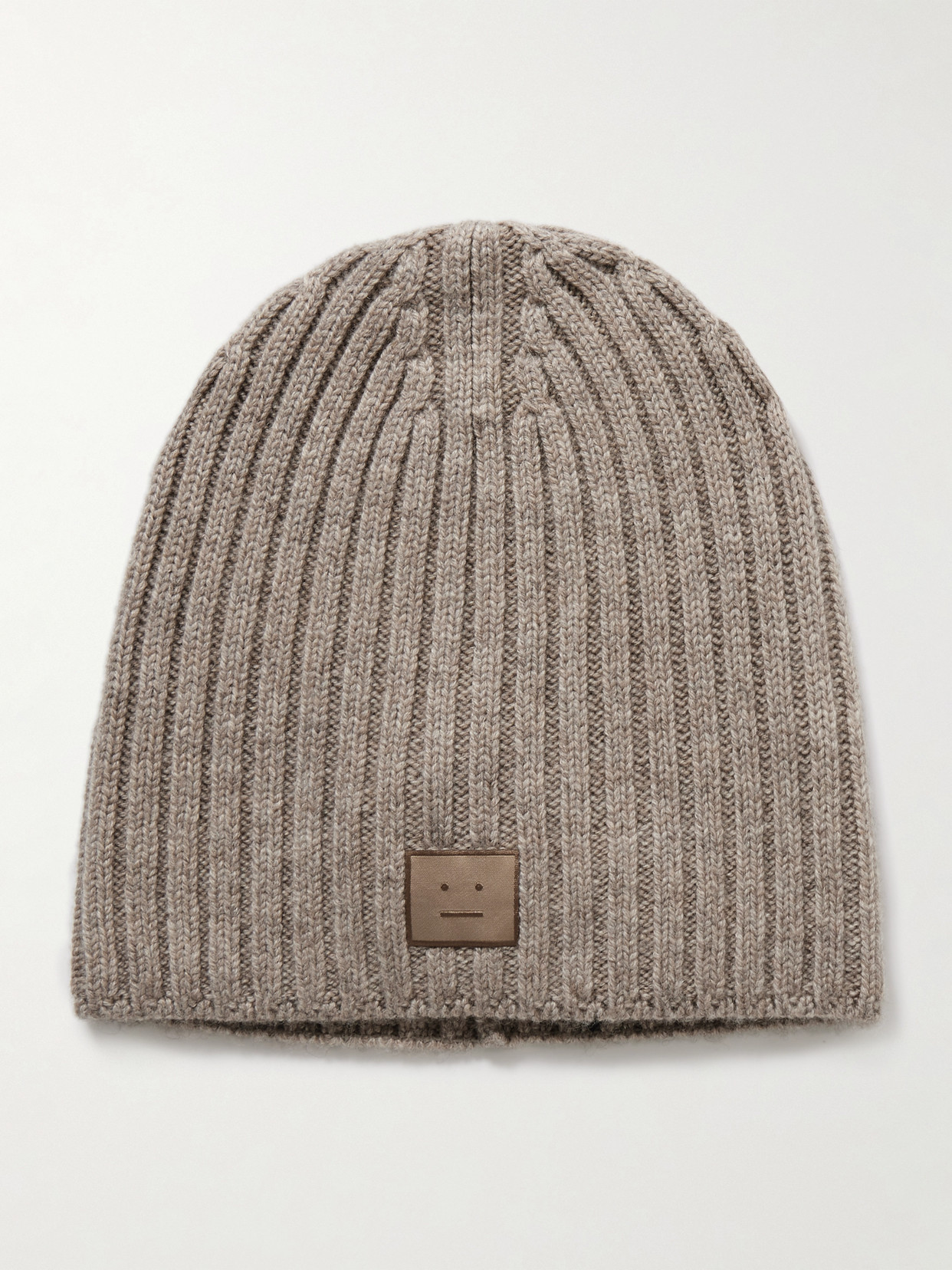 Acne Studios Appliquéd Ribbed Wool Beanie In Brown