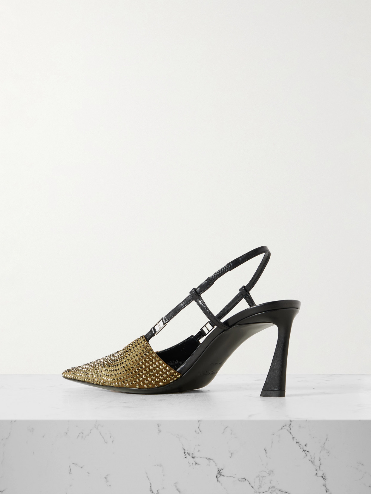 Saint Laurent Andree Crystal-embellished Satin And Leather Slingback Pumps In Green