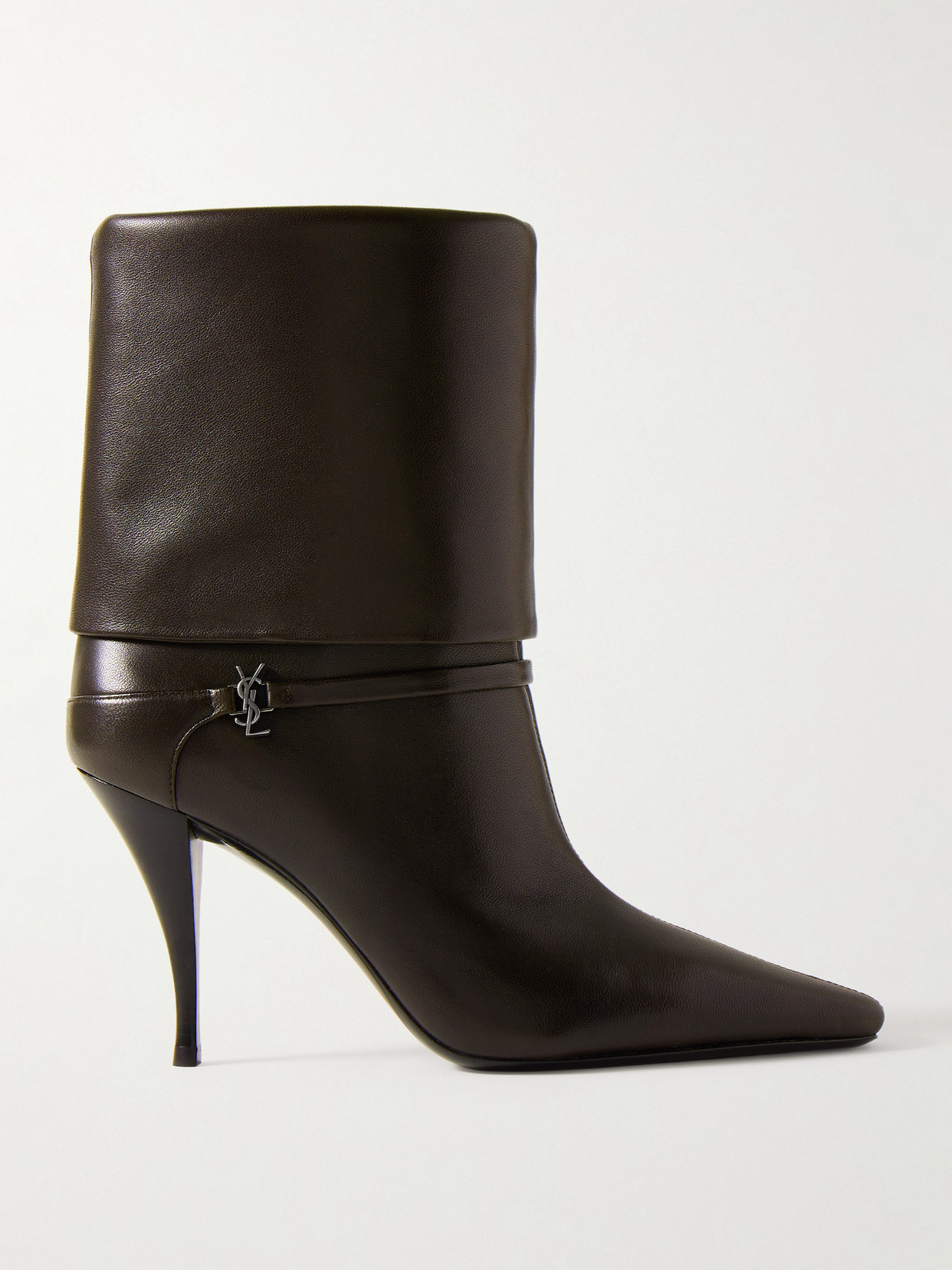 Saint Laurent Niki Embellished Leather Ankle Boots In Brown