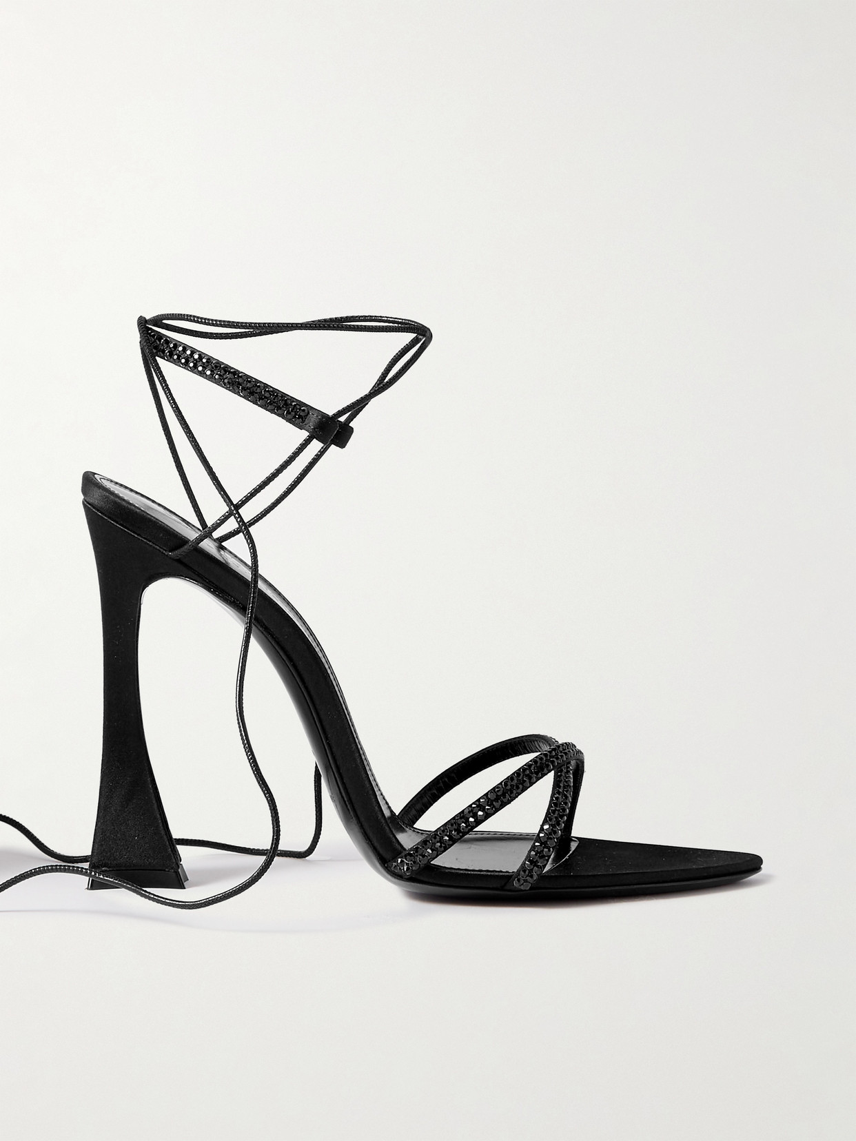 SAINT LAURENT - Liza Crystal-embellished Leather-trimmed Satin Sandals - Black