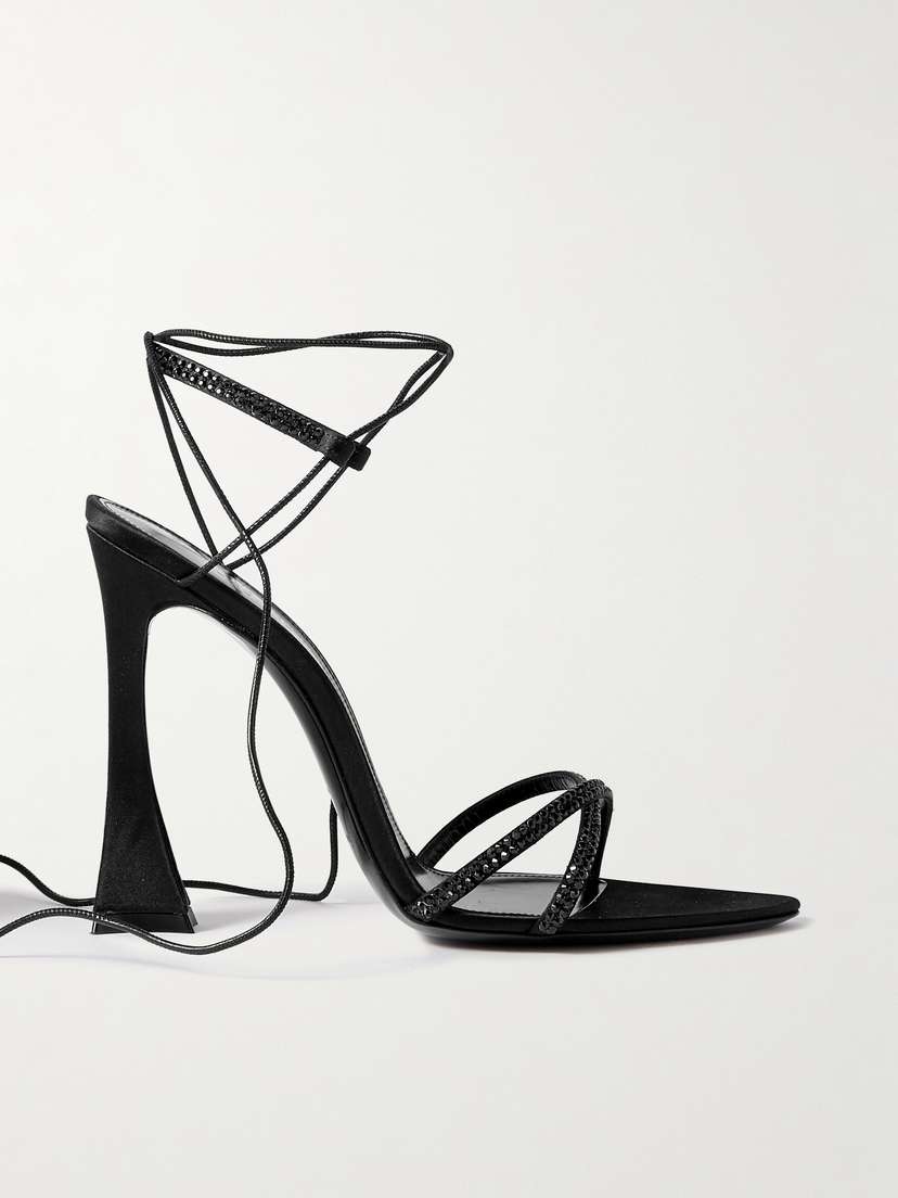 Saint Laurent Liza Crystal-embellished Leather-trimmed Satin Sandals