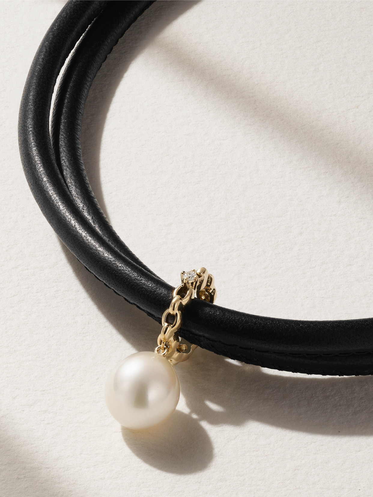 Mizuki Sea Of Beauty 14-karat Gold, Pearl, Diamond And Leather Choker In Unknown