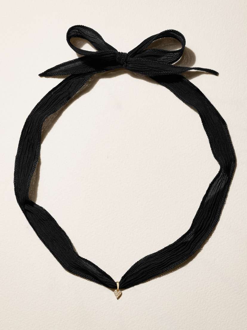 Mizuki 14-karat Gold, Silk-crepon And Diamond Necklace