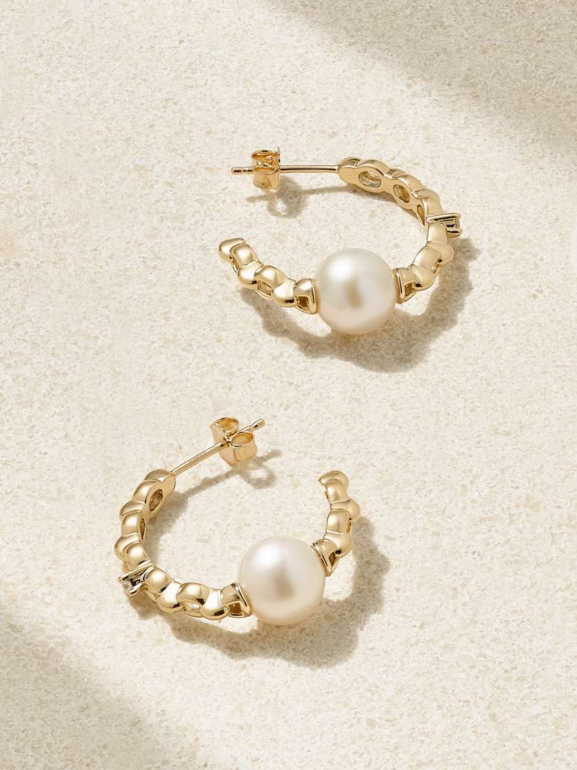 Mizuki 14-karat Gold, Pearl And Diamond Hoop Earrings