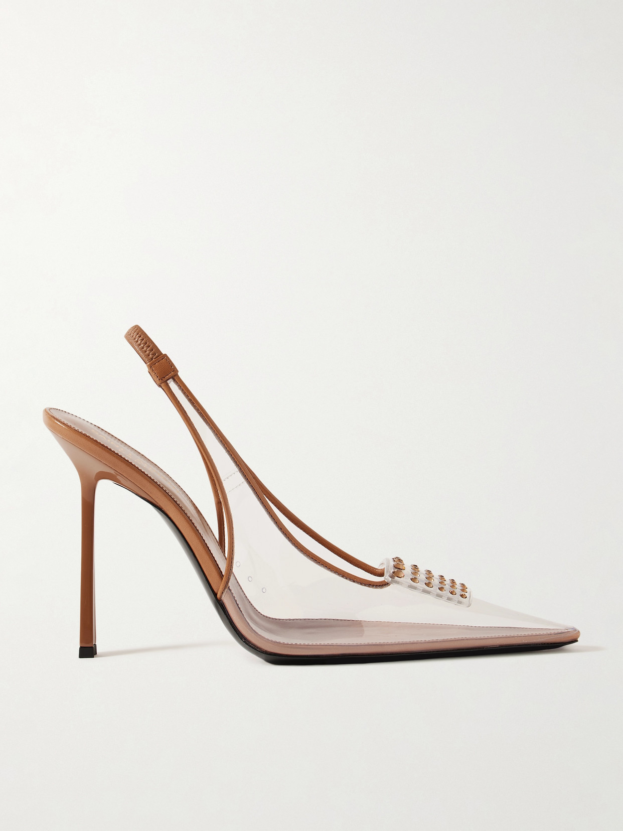 Saint Laurent Stone Slingback Pump In Transparent & Dark Macadamia