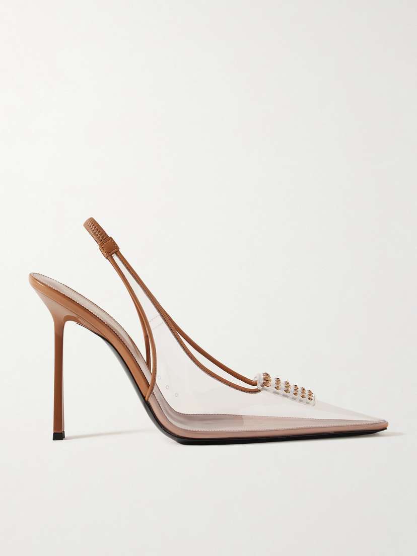 Saint Laurent Jive Leather-trimmed Crystal-embellished Pvc Slingback Pumps