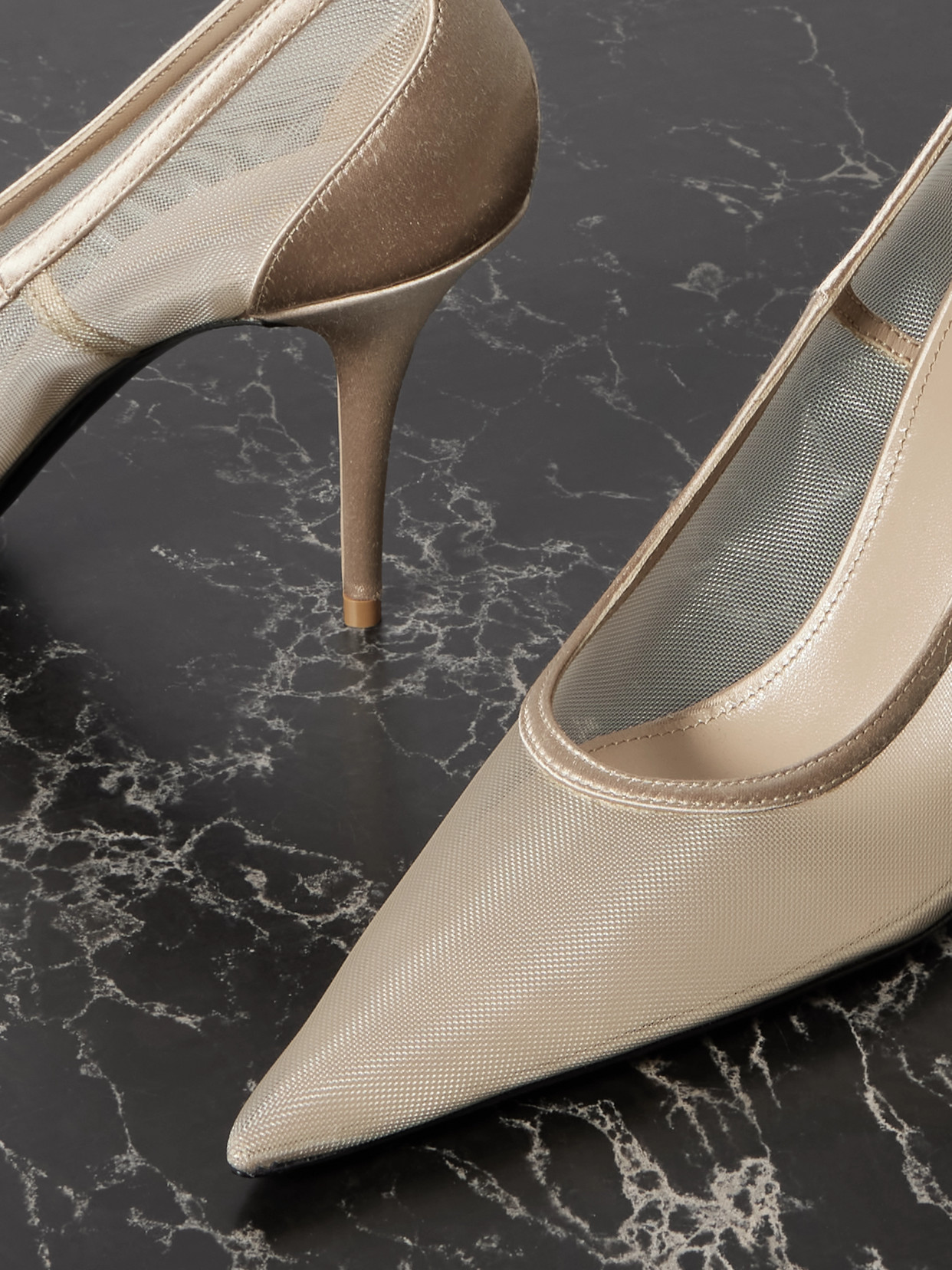 Saint Laurent Norma Satin-trimmed Mesh Pumps In Neutrals