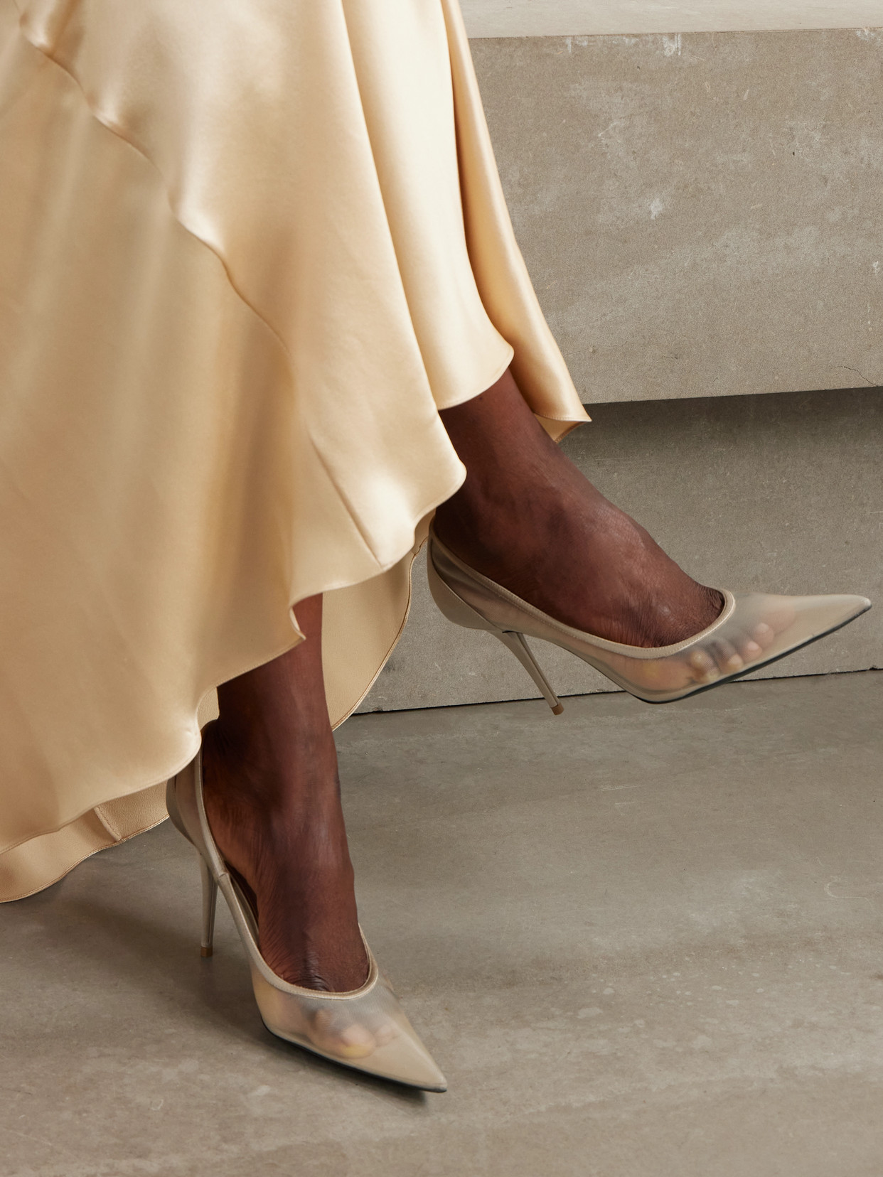 Saint Laurent Norma Satin-trimmed Mesh Pumps In Neutrals