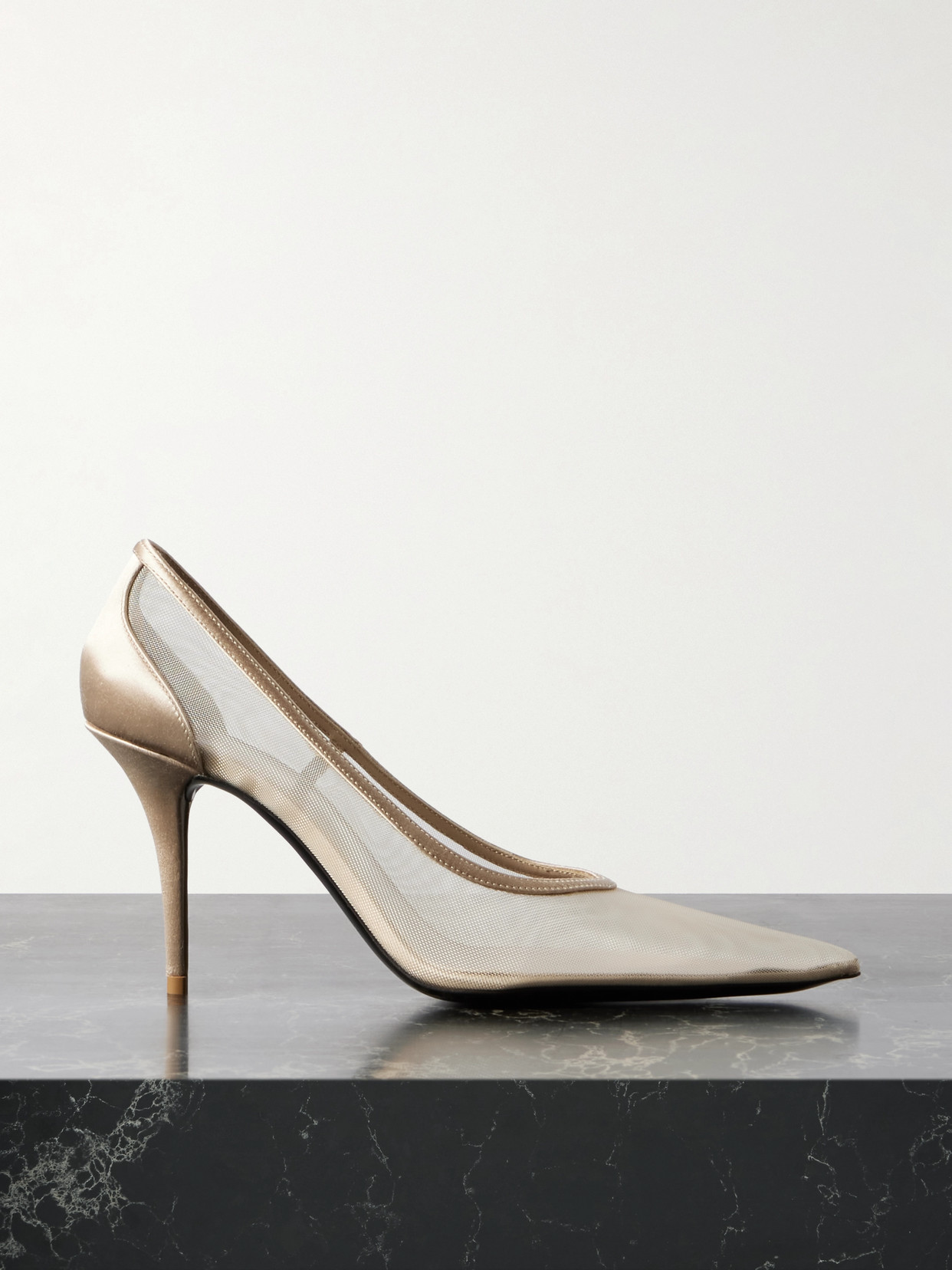 Saint Laurent Norma Satin-trimmed Mesh Pumps In Neutrals