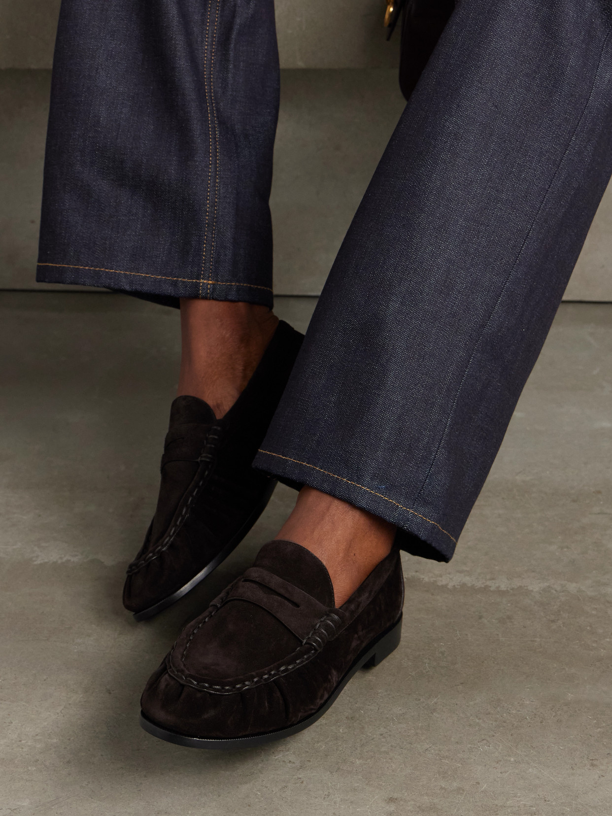 SAINT LAURENT LE LOAFER LOGO-EMBELLISHED SUEDE LOAFERS
