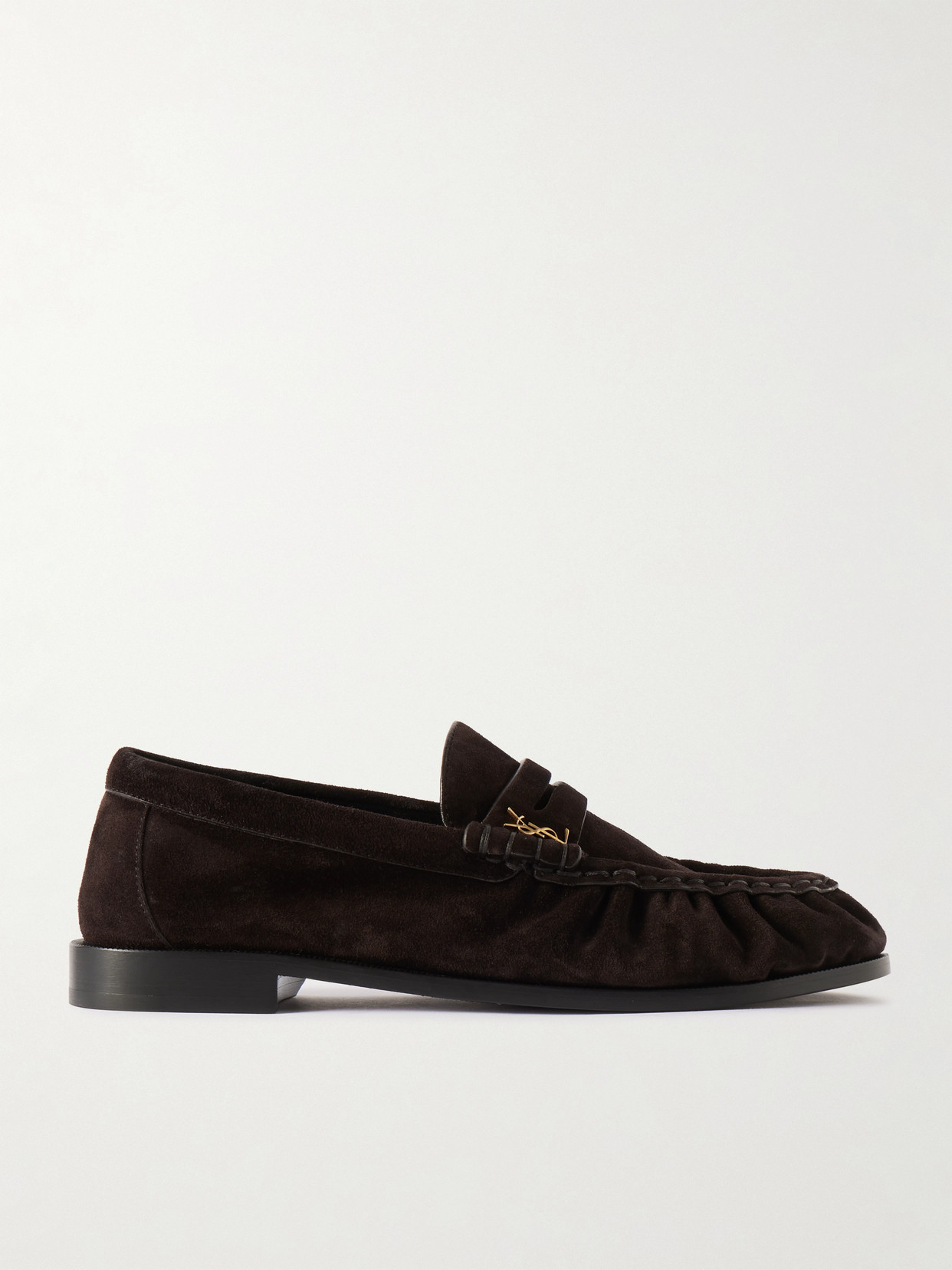 SAINT LAURENT LE LOAFER LOGO-EMBELLISHED SUEDE LOAFERS