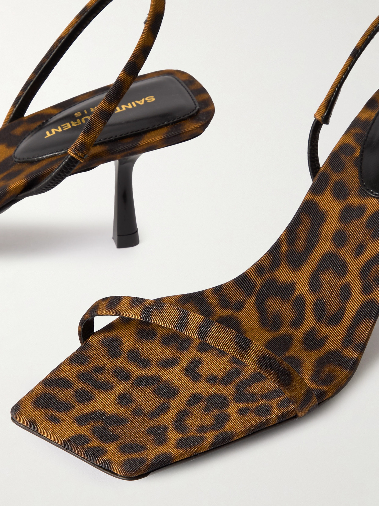 Saint Laurent Jaspe 55 Leopard-print Grosgrain Sandals In Black