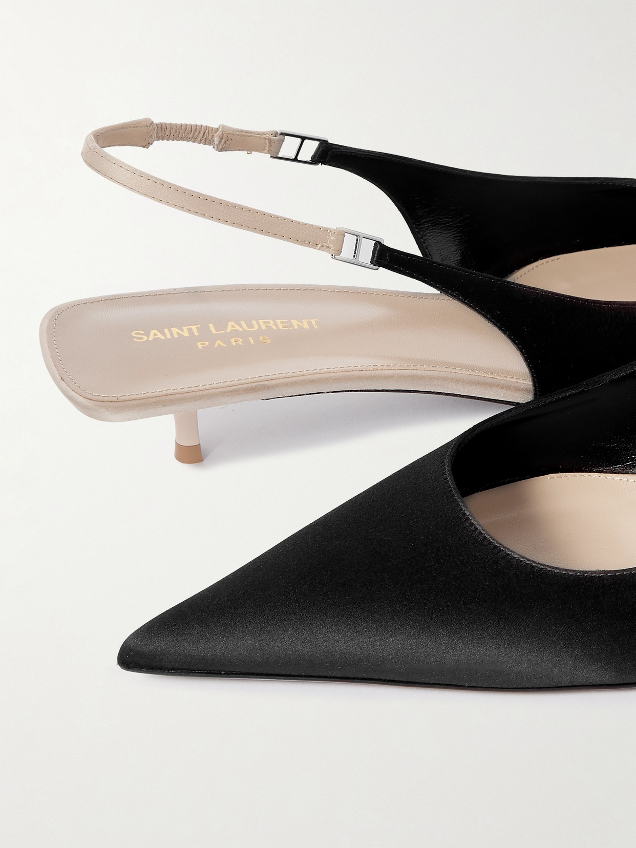 Saint Laurent Cherish Two-tone Satin Slingback Pumps In Black