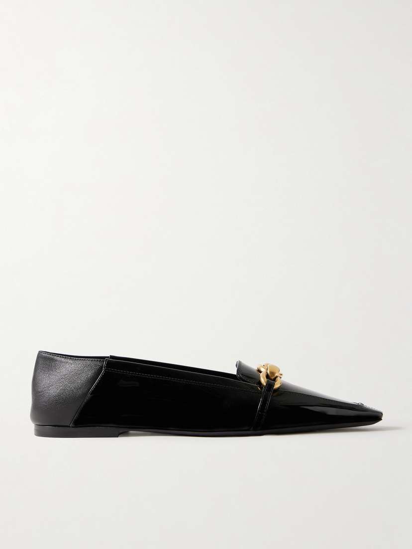 Saint Laurent Le Maillon Collapsible-heel Embellished Smooth- And Patent-leather Loafers
