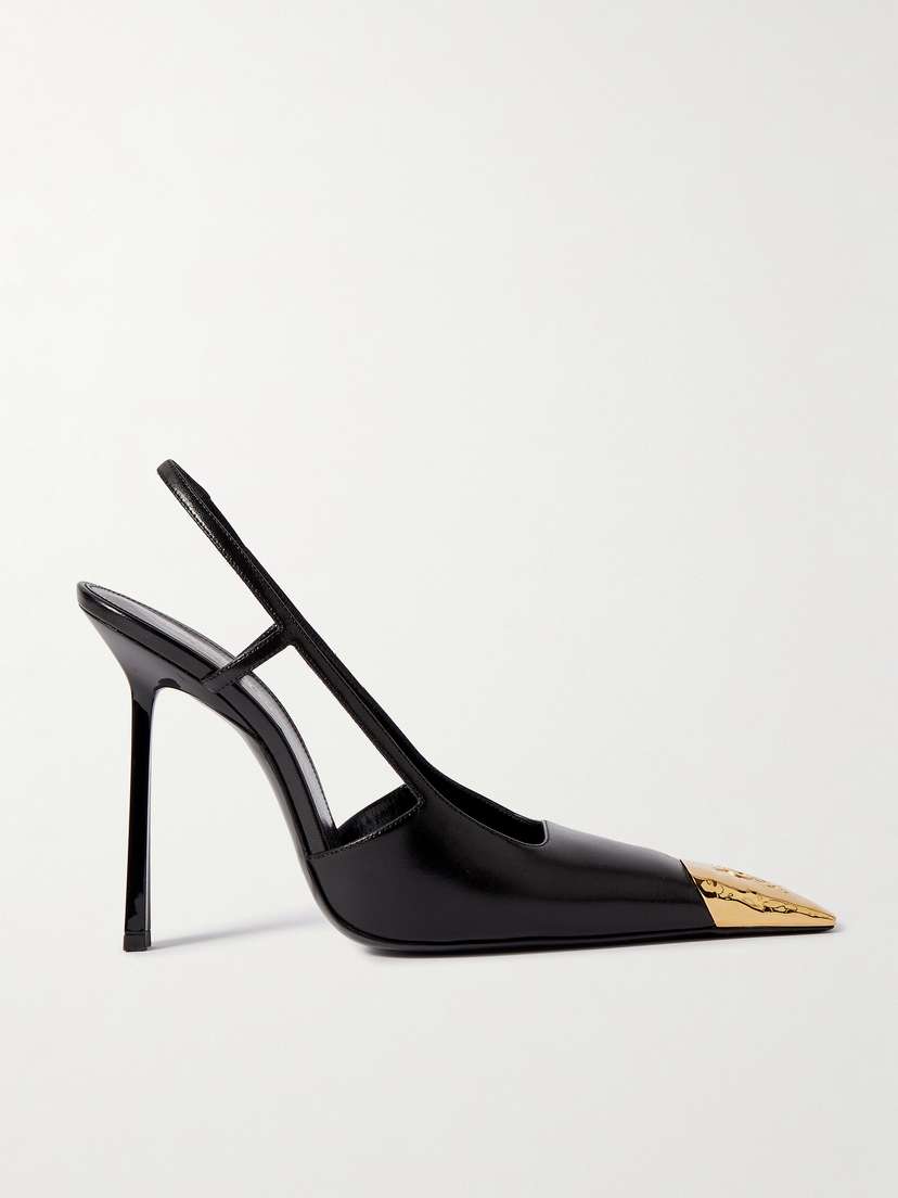 Saint Laurent Jeanne Embellished Glossed-leather Slingback Pumps