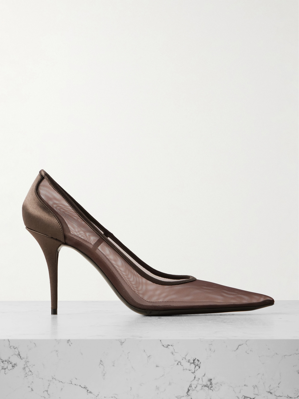 Saint Laurent Norma Satin-trimmed Mesh Pumps In Brown
