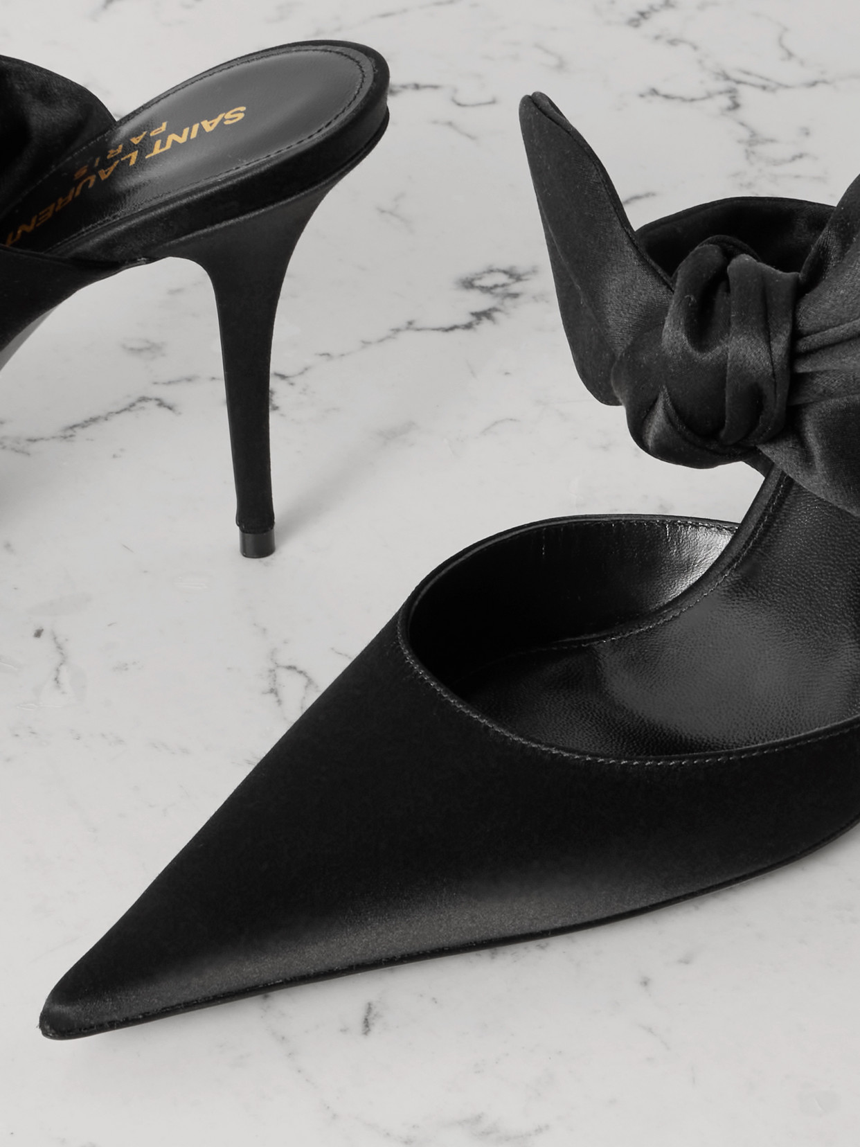 Saint Laurent Barbara 90 Satin Mules In Black
