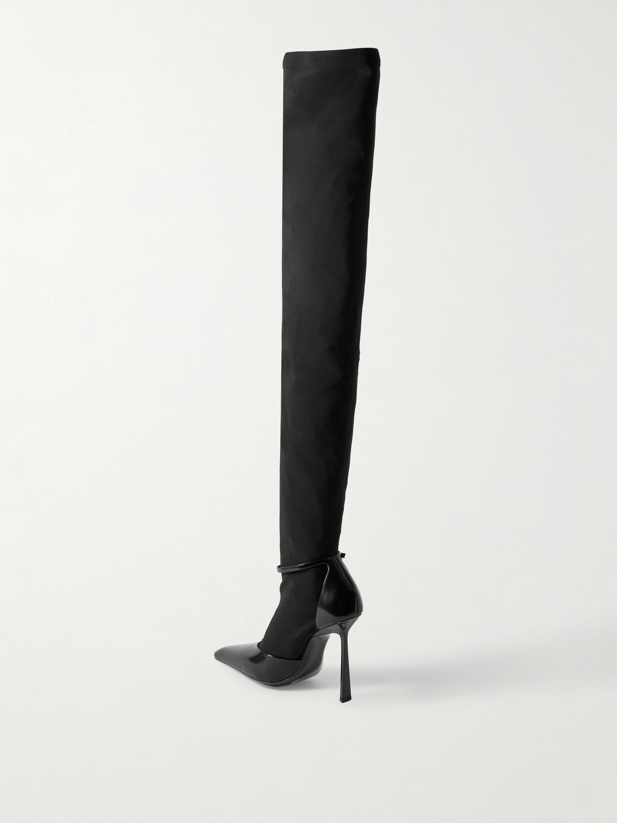 Saint Laurent Lee Glossed-leather And Stretch-knit Boots In Black