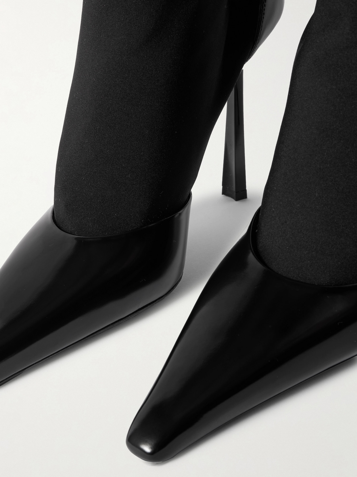 Saint Laurent Lee Glossed-leather And Stretch-knit Boots In Black