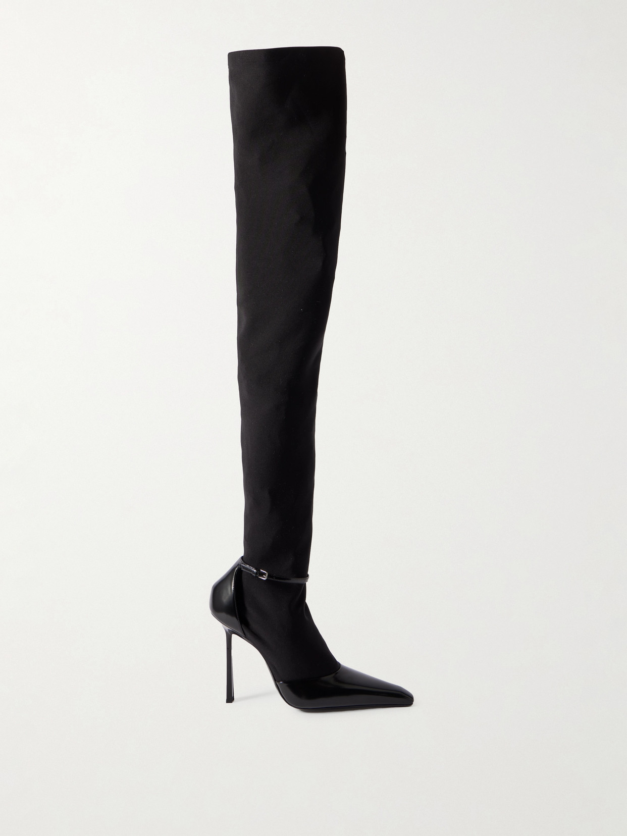 SAINT LAURENT - Lee Glossed-leather And Stretch-knit Boots - Black