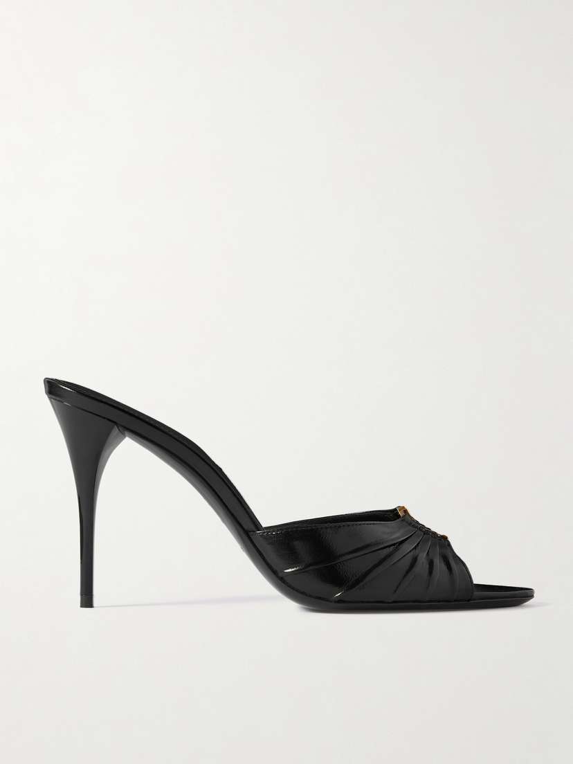 Saint Laurent Babylone Embellished Gathered Glossed-leather Mules