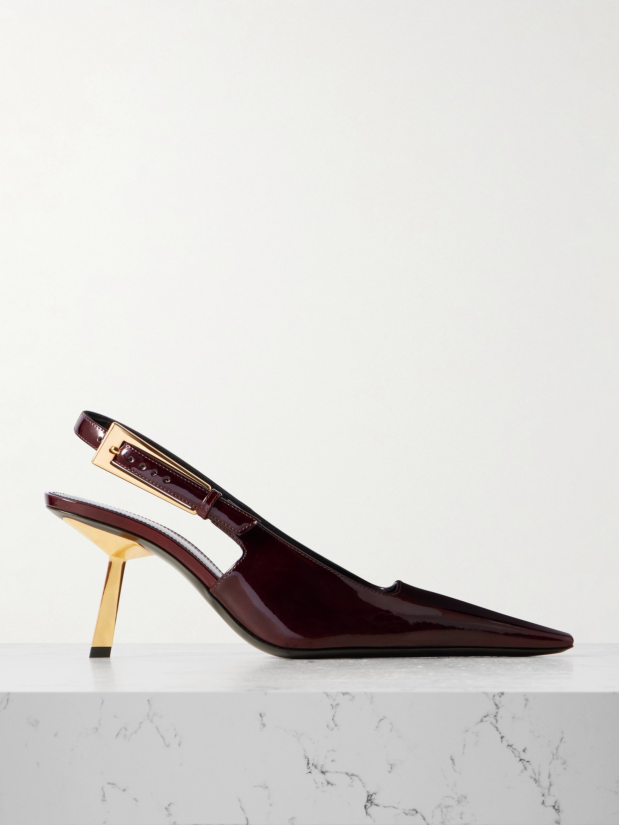 SAINT LAURENT - Lee Patent-leather Slingback Pumps - Brown